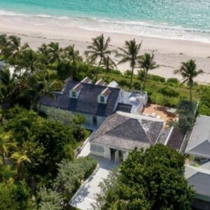 An aerial view of the resort with the beach in front